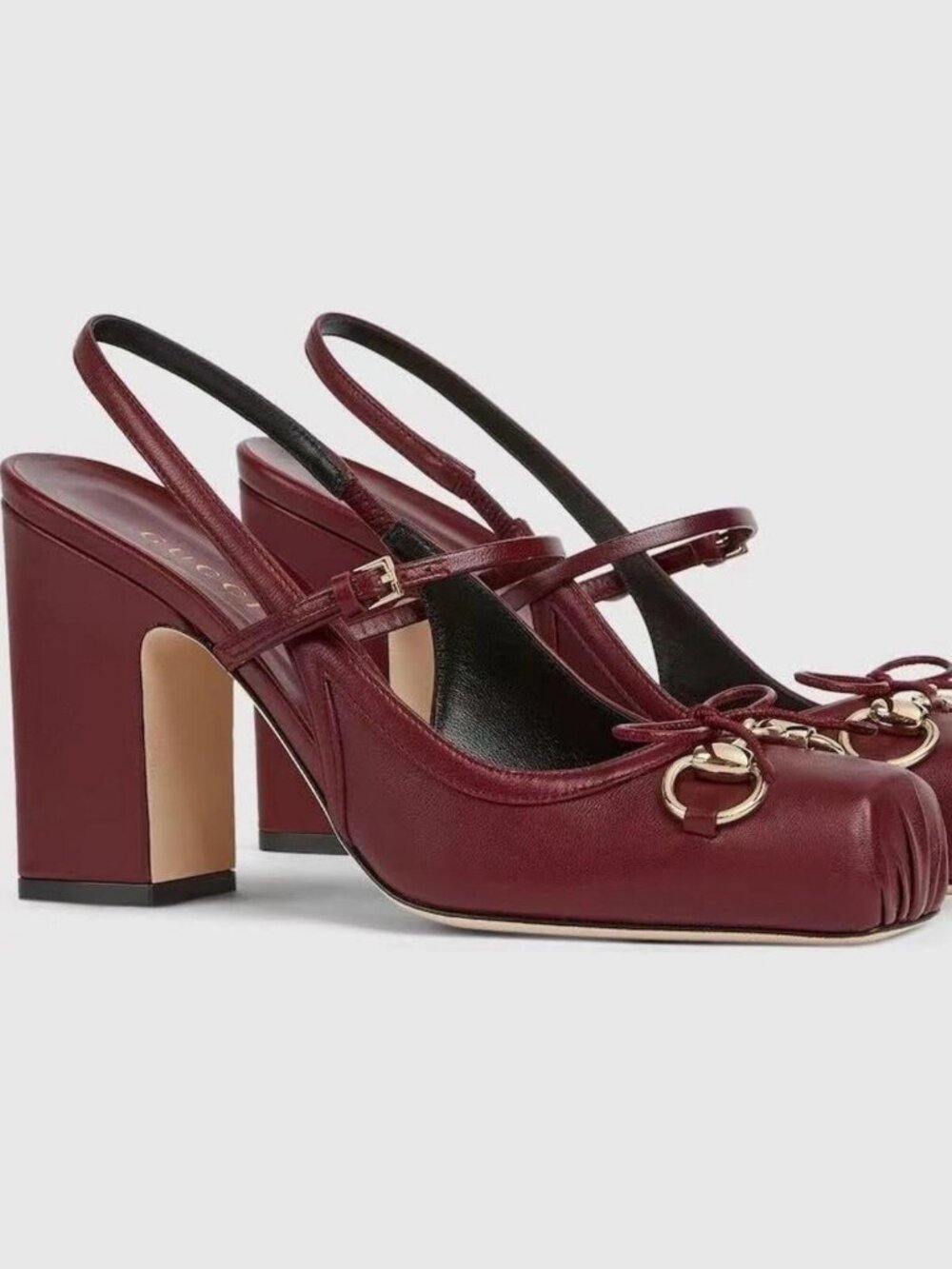 GUCCI Rosso Ancora Leather Slingback Pumps With Horsebit In Burgundy Size 39
